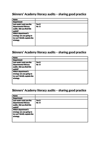 Literacy audit feedback questionnaire