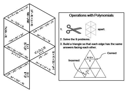 Operations with Polynomials Game: Math Tarsia Puzzle