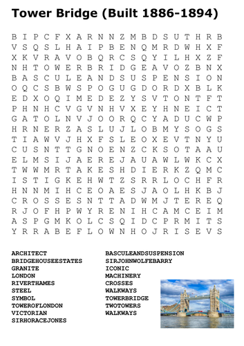 Tower Bridge Word Search Teaching Resources