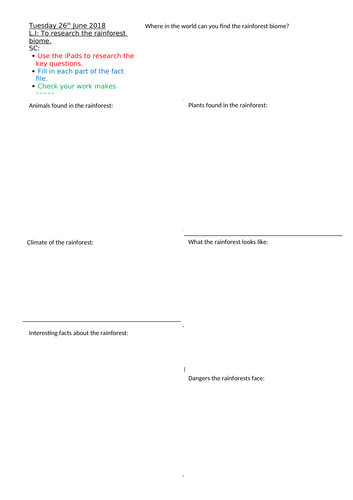 Biomes Fact File Template