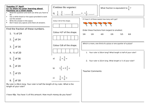 Fractions Mish-Mash (formative assessment) Year 3/4