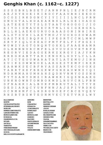 Genghis Khan Word Search Teaching Resources