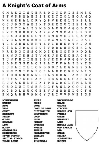 A Knight's Coat of Arms Word Search