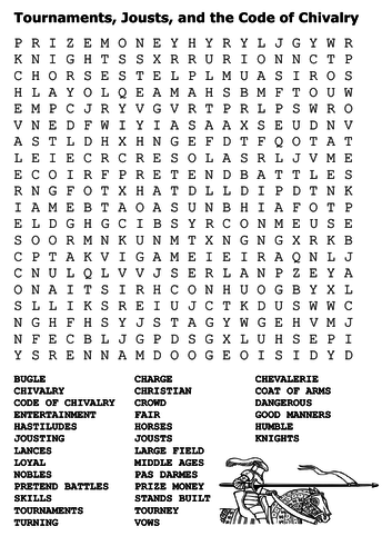 Tournaments, Jousts, and the Code of Chivalry Word Search
