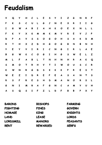 The Feudal System Word Search