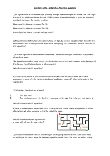 Order of an Algorithm questions, Decision