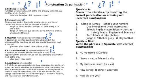Spanish Punctuation MAD Time / DIRT / Response to feedback activity