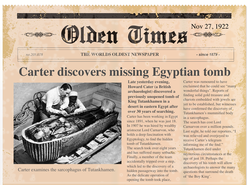 Carter discovers Tutankhamen's tomb news report