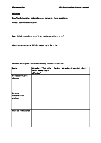 Diffusion, osmosis and active transport