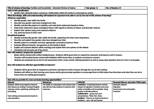 A Level SOL - AQA Families and Households - Domestic Division of Labour