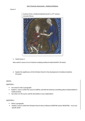 Health and the People - AQA - Medieval medicine - Assessment