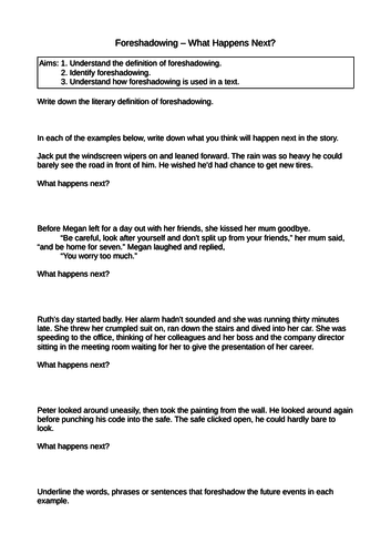 2 x Foreshadow Foreshadowing Worksheets English Literature GCSE