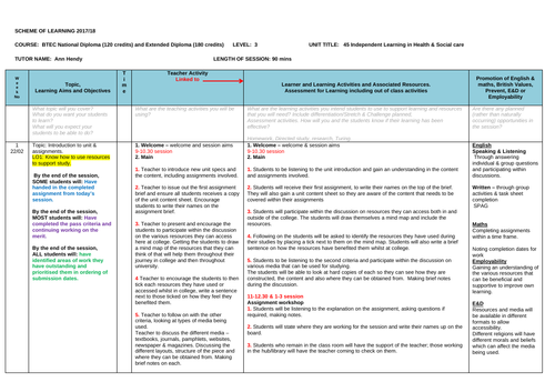 Unit 45 Independent Learning - Scheme of Learning, Presentations and assignment briefs