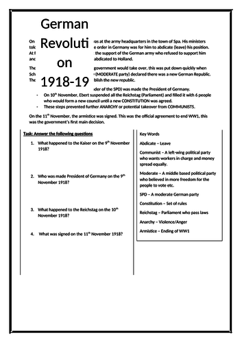 Weimar and Nazi Germany - Unit 1 Weimar 1919-1929 Lessons