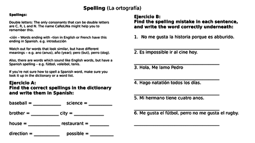 Spanish MAD / DIRT Time Spelling Activity