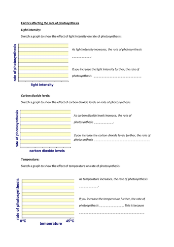 Factors affecting the rate of photosynthesis