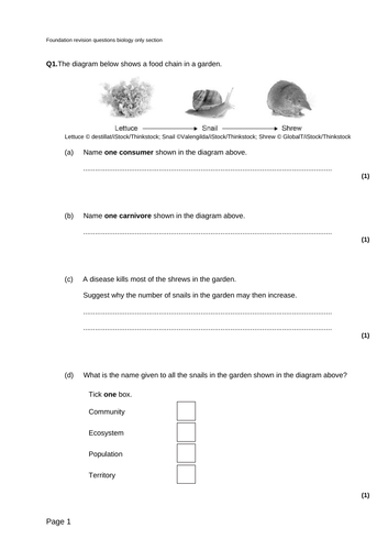 Gcse Biology Exam Pack For Ecology Ht Ft Teaching Resources