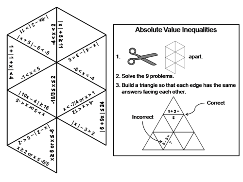 Solving Absolute Value Inequalities Game: Math Tarsia Puzzle