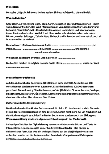 Revised Edexcel Year 12/13 German A-Level Topic: Die Medien
