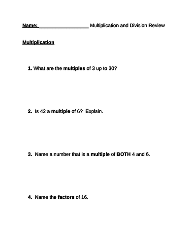 Grade 4 Multiplication And Division Review | Teaching Resources