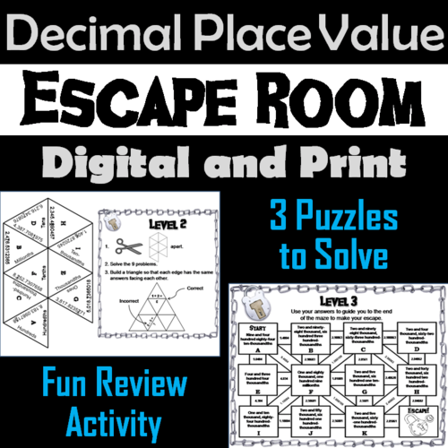 Decimal Place Value Game: Escape Room Math