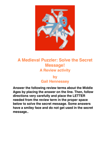 Medieval Puzzler: Secret  Message Review Activity