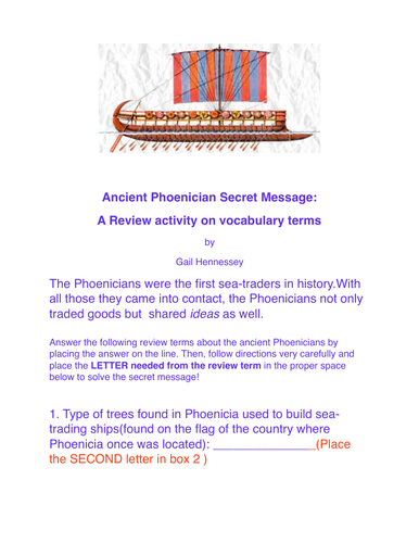 Phoenician Puzzler: Secret Message Review Activity