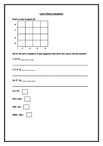 Level 4 maths assessment