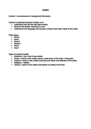Context Info & Worksheets English Language GCSE