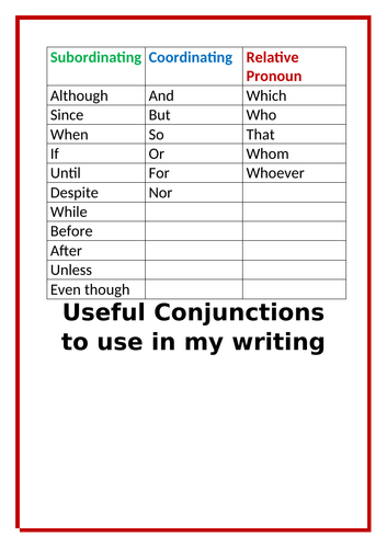 Useful Conjunction Sheet