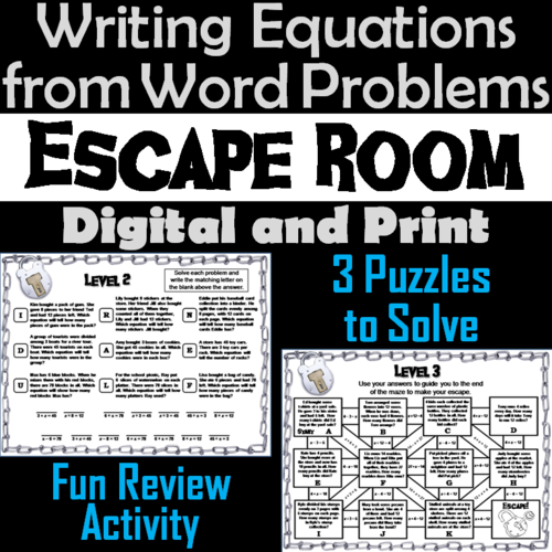 Writing Equations From Word Problems Escape Room Teaching Resources