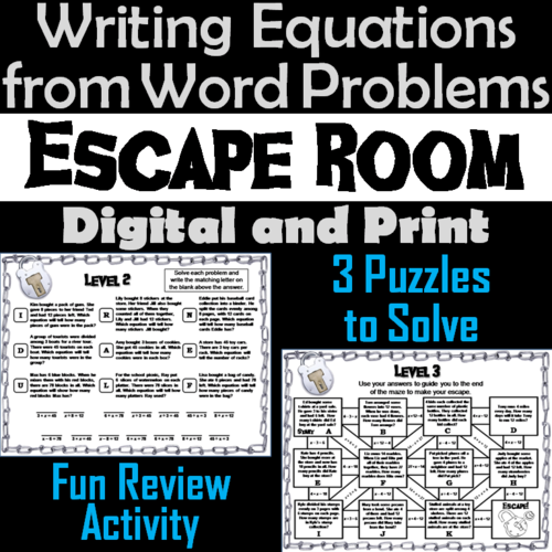 Writing Equations from Word Problems Escape Room