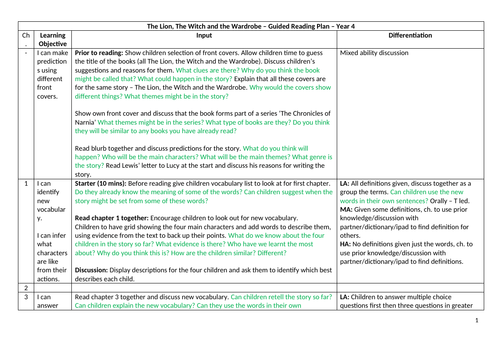 The Lion The Witch And The Wardrobe Plan And Resources Guided Reading Teaching Resources