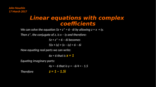 Linear equations with complex coefficients