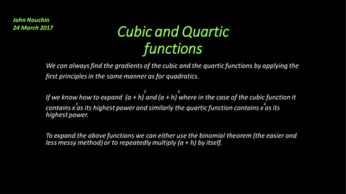 Cubic and Quartic functions