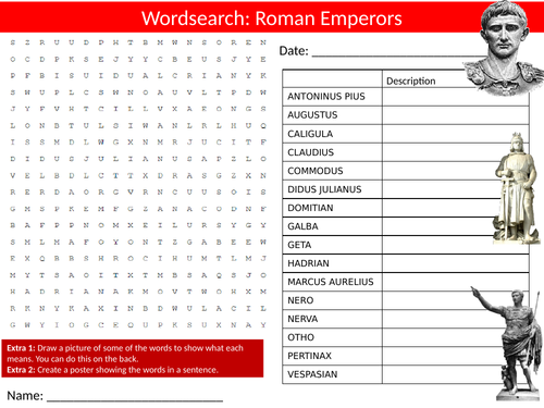 Roman Emperors Wordsearch Sheet Starter Activity Keywords History Ancient Rome