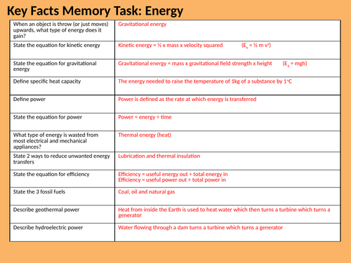 AQA Trilogy Combined Science Physics - Key Facts Recall Revision