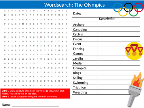 2 x The Olympics  Wordsearch Sheet Starter Activity Keywords Cover PE Sports History