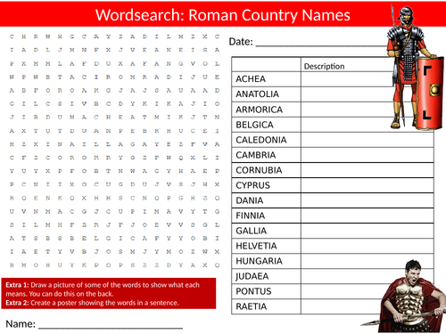 Roman Country Names Wordsearch Sheet Starter Activity Keywords Cover History Geography Rome