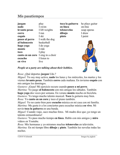 Mis pasatiempos Lectura: Spanish Reading and Worksheet - Script about Hobbies