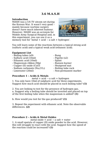 M.A.S.H (The Reactions Of Metals, Metal Oxides and Metal Carbonates)