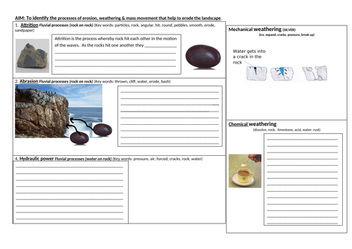 1-9 gcse geography gcse AQA fluvial processes weathering sliding slumping abrasion independent