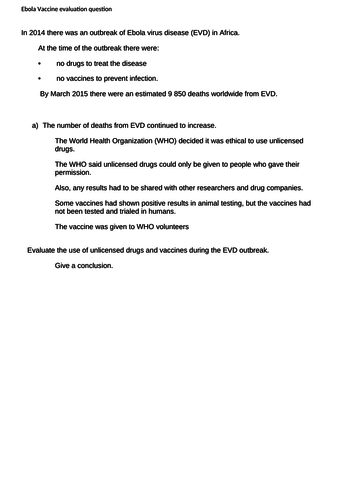 Extended writing question and marking grid - vaccines