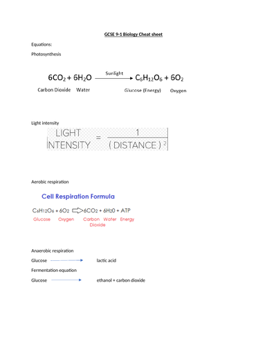 GCSE 9-1 Biology cheat sheet