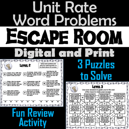 Unit Rate Word Problems Game Escape Room Math Teaching Resources