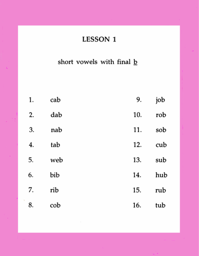 Pink Spelling List Montessori