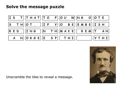 Solve the message puzzle from Edgar Allan Poe | Teaching ...