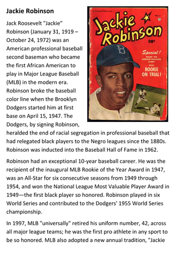 Jackie Robinson Handout | Teaching Resources
