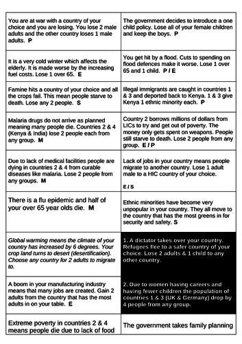 geography gcse ks3 population game increase decrease