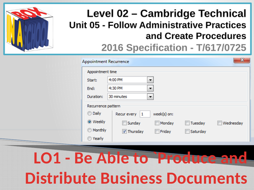 Cambridge Technicals - Business - Level 02 - Unit 05 - Follow Administrative Practices - T/617/0725